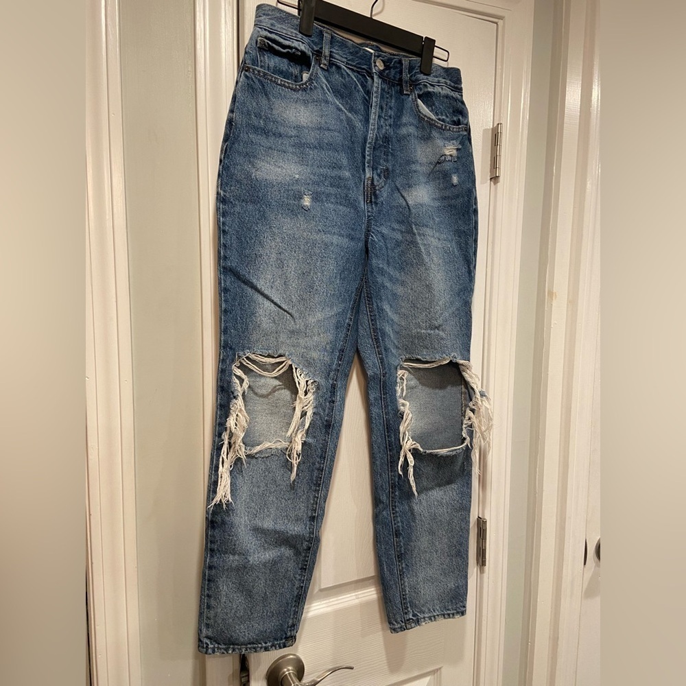 PacSun Ultra High Rise Slim Distressed Medium Wash Denim Button Jeans Size 28 - Picture 7 of 11